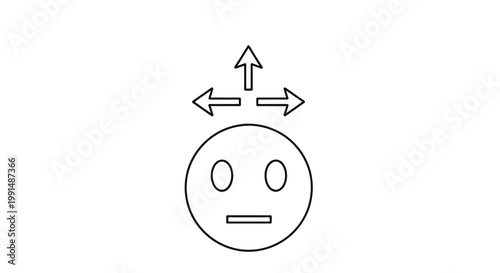 Confused face emoticon, emoticon set, confused expression, line art icons