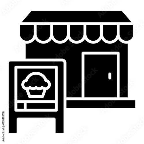 Bakery Shop Icon with Cupcake Sign