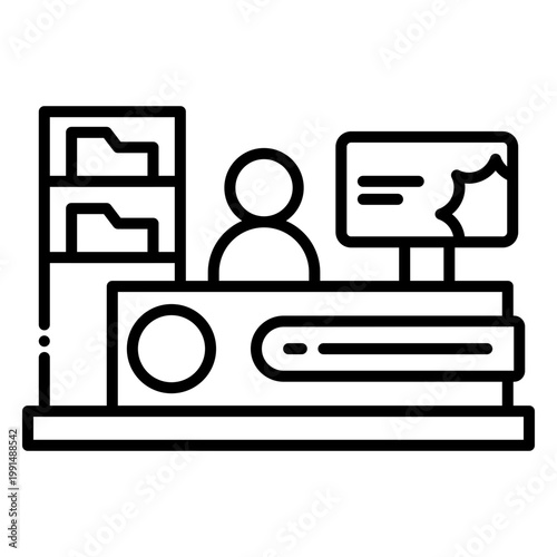 Reception desk icon with receptionist