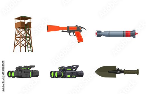 Vector Collection of Military Equipment and Surveillance Gear