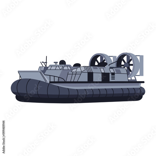 Vector illustration of a hovercraft on a white background, modern design