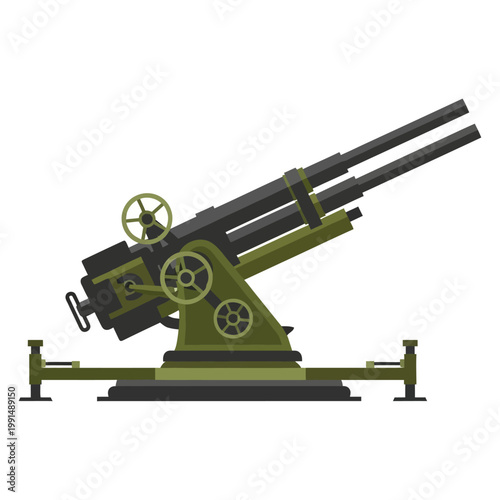 Modern military anti-aircraft artillery vector icon for combat and defense themes