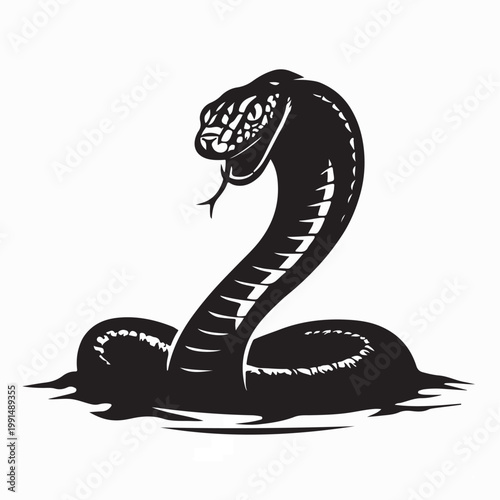 Aggressive Cobra Coiled Ready To Strike Silhouette Vector On White Background