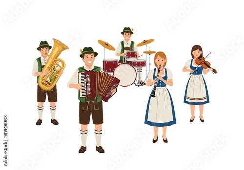 Bavarian Band Playing Traditional German Folk Music Together.