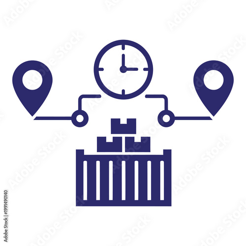 Logistics and transportation concept with clock and location icons  efficient delivery system icon
