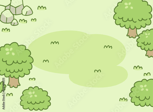 パステルカラーの可愛い森と草原の背景