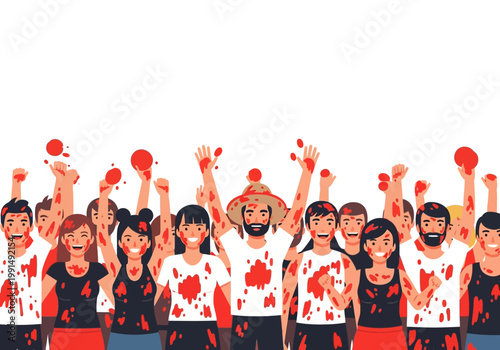 A Diverse Group of People Celebrating with Splattered Paint.