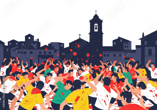 Crowd of people celebrating in a town square.