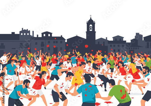 Energetic crowd participating in a lively outdoor festival event.