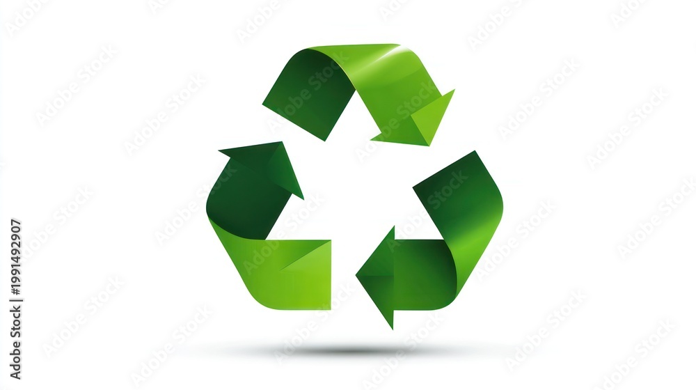 Fototapeta premium Green recycle symbol on white background for environmental concepts