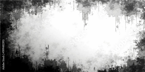 Grunge frame with ink and water splash texture black and gray border on surface and dirty effect with abstract artistic backdrop.