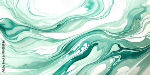 Abstract background of emerald watercolor flow of paint with liquid marble texture of green tones with soft transitions, suitable for wallpaper and design.