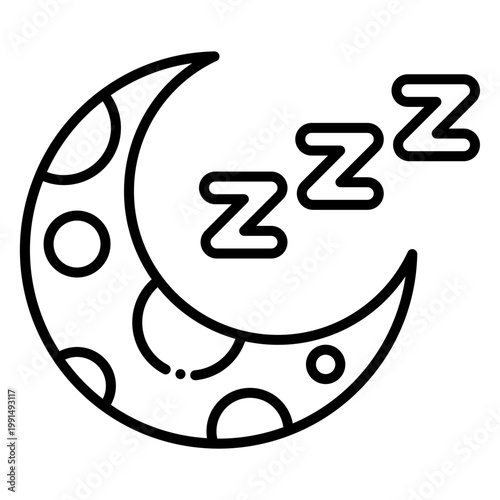 Crescent Moon with Sleep Zzz Symbols Isolated Vector Icon