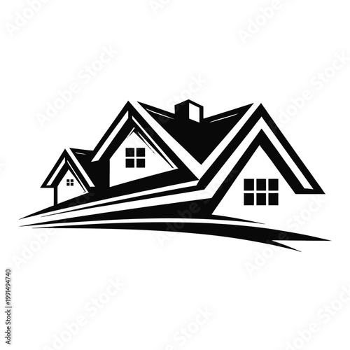 Modern houses logo design, real estate company emblem, property business icon, housing development, residential architecture, construction building firm identity.
