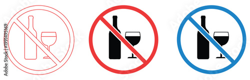 No Alcohol Icon Vector, Prohibition Symbol Against Consuming Alcoholic Beverages In Minimal Style, Clean Warning Sign For Rules And Restrictions In Public Areas, Safety Notice, And Regulatory