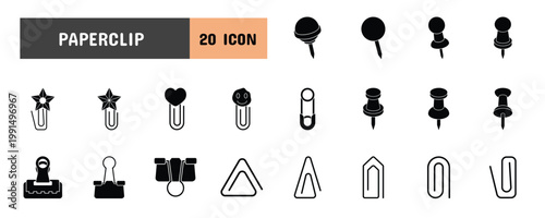20 Paperclip Glyph Icon Illustration Set