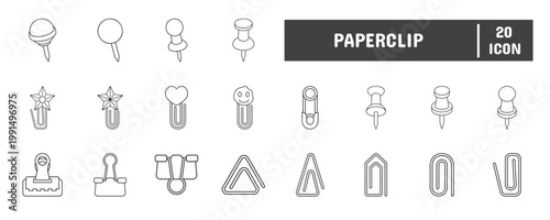 20 Paperclip Line Icon Illustration Set