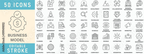 Business Model line icon collection. Editable stroke. Vector illustration.