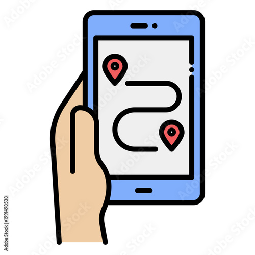 Fotografía Hand Holding Phone with Navigation App Showing Route
