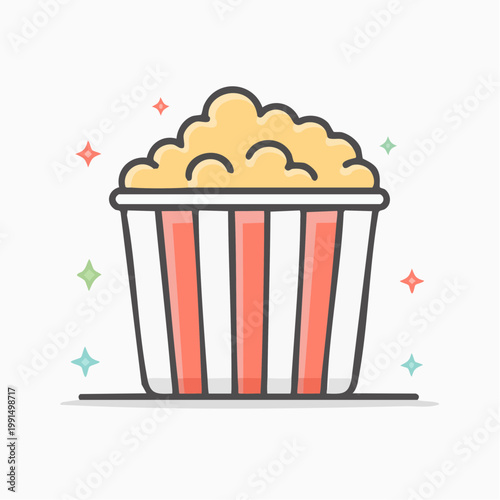 Vector illustration of popcorn bucket with sparkling stars