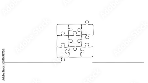 Continuous line drawing of a puzzle grid. Continuous line style. Hand drawn. Line art. Vector design. illustration