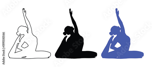 Set of 3 Yoga Pose Woman Silhouettes Vector isolated PNG with Transparent Background