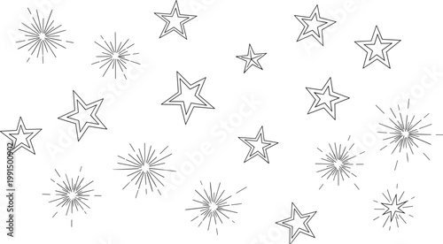 Intricate black and white star and snowflake pattern on a clean white background creating a festive aesthetic