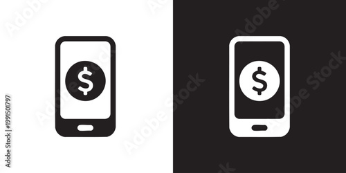 Flat Mobile Icon with Dollar Symbol for Mobile Finance and Payment Apps