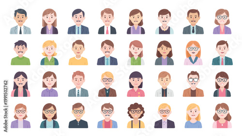 Diverse Flat Design Cartoon Avatars Of People Smiling And Looking Directly For Business And Communication Concepts