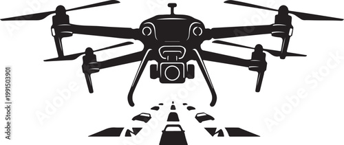 Drone, aerial, vector icon, black silhouette, camera drone