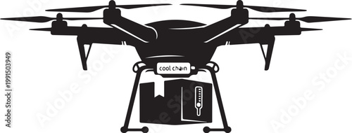 Drone, quadcopter, aerial vehicle, black silhouette, vector icon