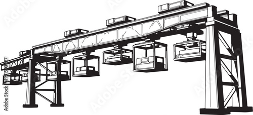 Industrial crane, overhead crane, gantry crane, black and white vector, construction equipment, heavy industry, factory infrastructure