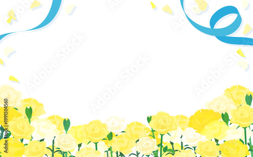 黄色のカーネーションと薔薇とリボン透過フレーム1_横