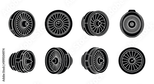 Collection of black and white illustrations depicting various drone propellers