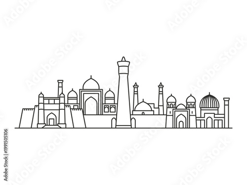 Minimalist line art of historic architectural landmarks with domes and towers