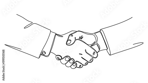 Line art illustration of a business handshake between two professionals. Continuous line style. Hand drawn. Line art. Vector design. illustration