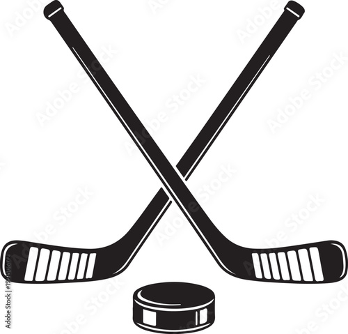 Crossed hockey sticks and puck icon