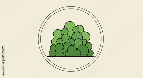 Stylized green bush vector illustration in a circle frame garden shrub design element cartoon plant drawing round icon for nature concept
