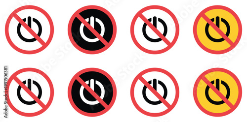 Power Off Symbol With Prohibition Icon, Do Not Shutdown Vector Illustration In Minimal Style, Crossed Power Button Sign For System Restriction, Warning, And Device Control Interface Design
