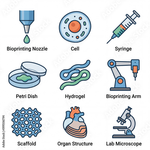 Biotechnology and Medical Research Icons Set.