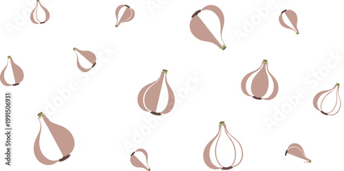 Minimal garlic icons set in soft pastel tones featuring simple flat vegetable shapes for clean food and kitchen design