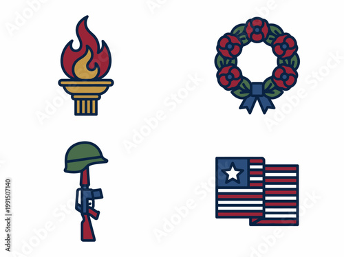 A patriotic illustration featuring symbols of American freedom and remembrance