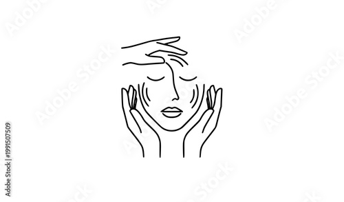 Minimal facial massage icon skincare line vector illustration