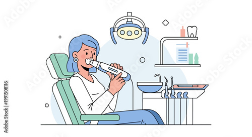 Patient Receiving Teeth Cleaning with Electric Dental Tool Illustration