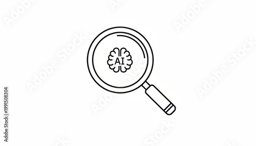 Ai exploration: magnifying glass highlights artificial intelligence brain symbol