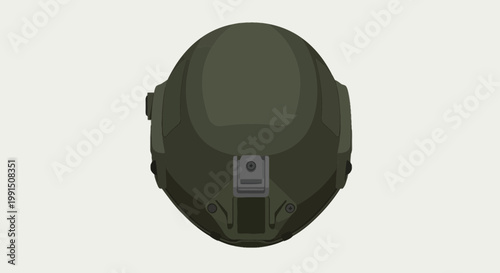 Olive green tactical helmet design with mounting bracket and accessories protective headgear for military and airsoft use top view