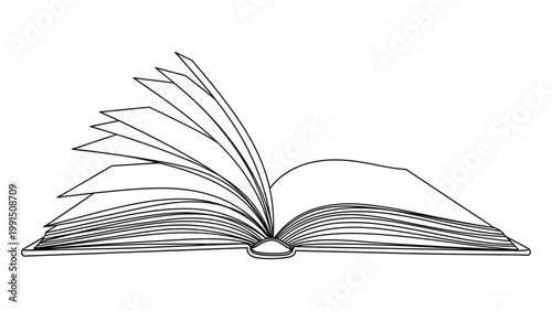 Open Book Line Art Illustration with Turning Pages. Continuous line style. Hand drawn. Line art. Vector design. illustration