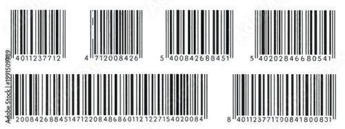 Set Of Six Different Barcodes With Numbers product code