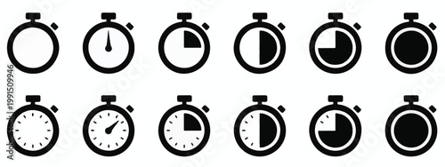 Set of Stopwatch Icons Showing Different Time Intervals