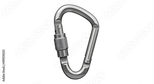 Secure metal carabiner with locking mechanism ideal for climbing and safety illustrated in silver and gray essential gear for adventurers